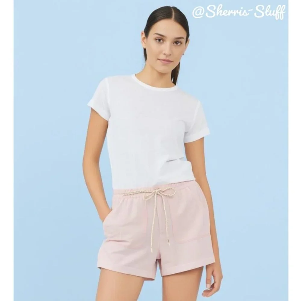 NWT New Flag & Anthem Shirley Pull On Utility Shorts Light Pink Cotton Linen M - Picture 2 of 8